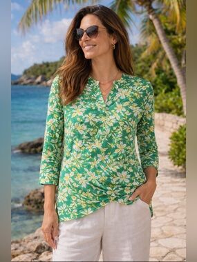 Coolibar Santa Barbara Tunic Top UPF 50+‎ Colorful Floral Print Size L